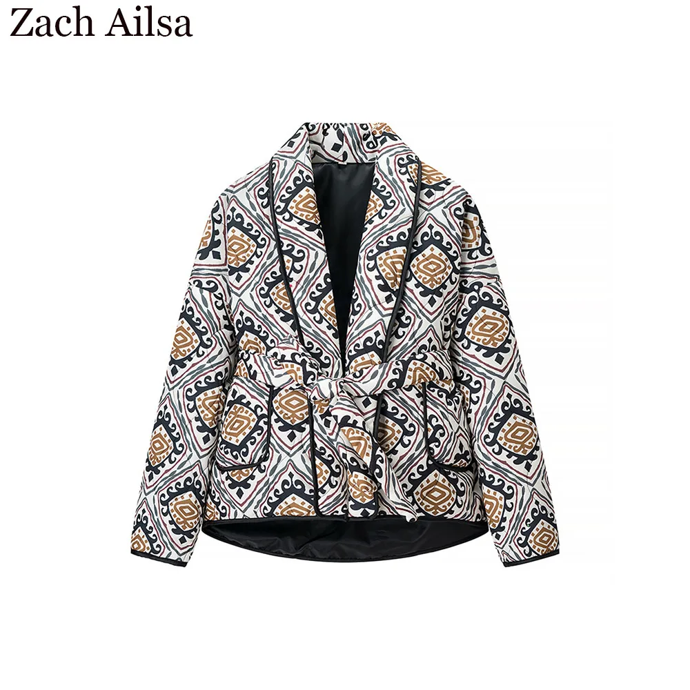 

Новая осенне-зимняя модная женская одежда, свободная хлопковая куртка с длинными рукавами в стиле ретро с принтом