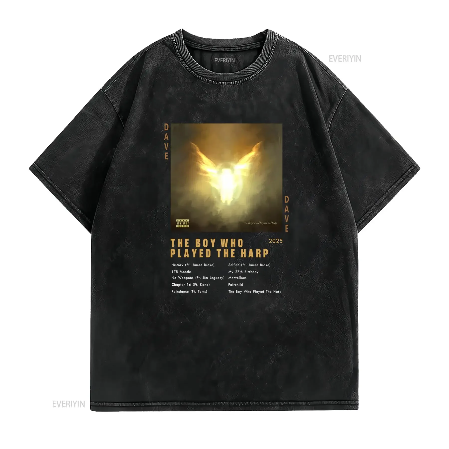 Dave De Jongen Die Harp Speelde T Shirt Bootleg Rap Santan Zwart Vintage voor Casual Muziekfan Kleding vintage Washed Slightly