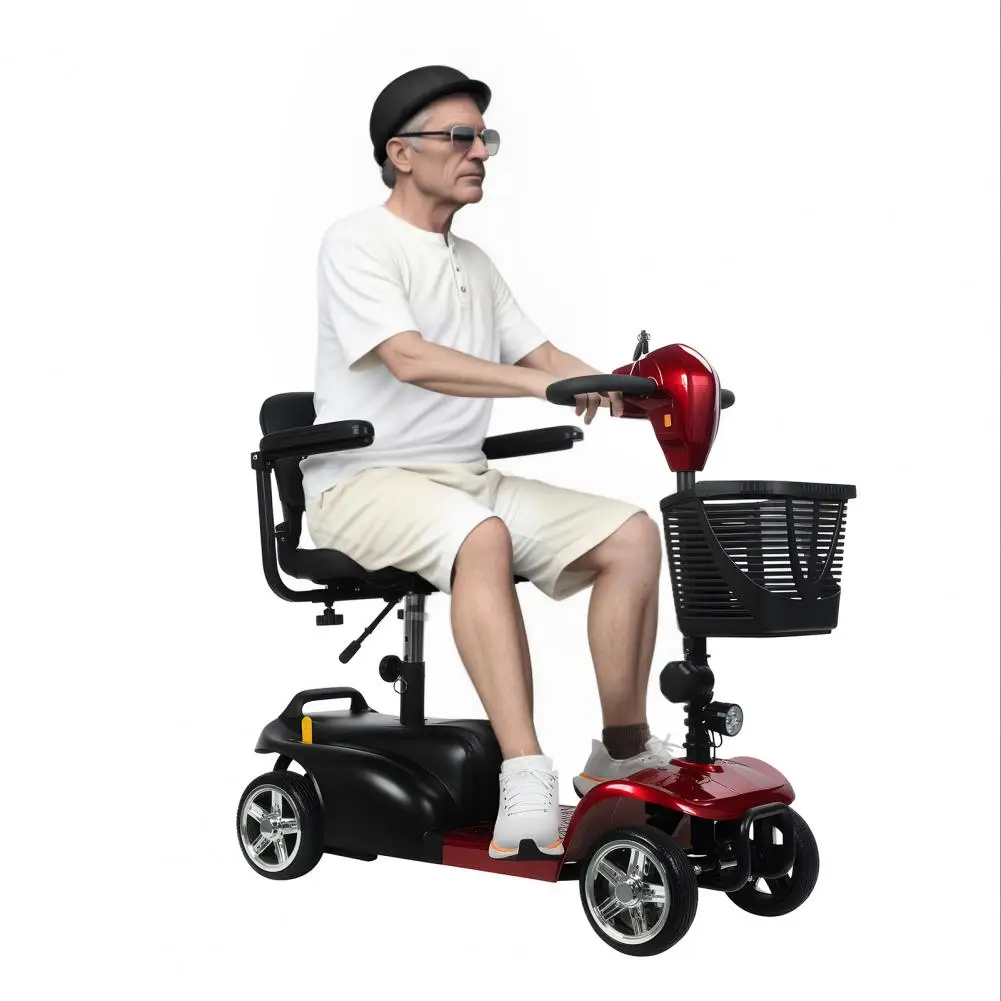 

Electric Scooter, Long-Range 4 Wheel Elderly Scooter With Charger & Basket, Compact Smart Heavy Duty 4-wheel Mobile Scooter