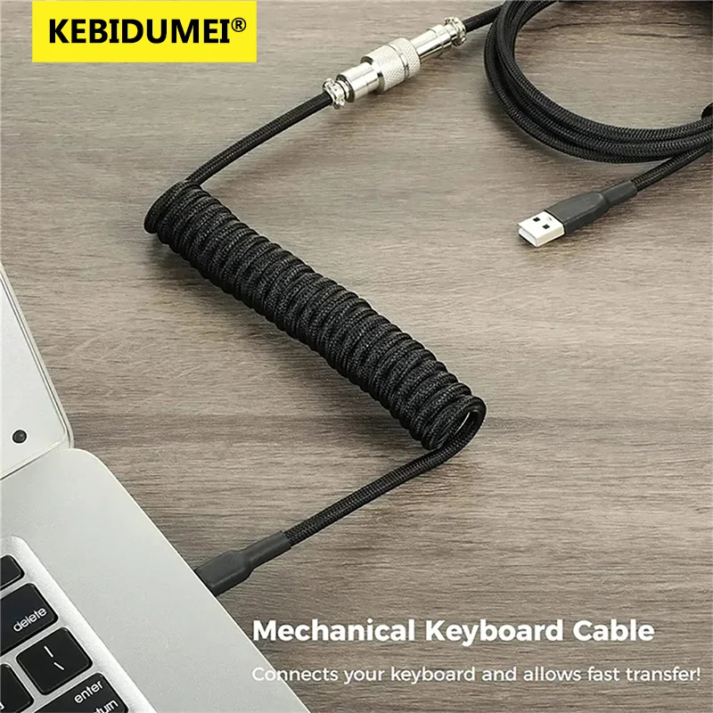 Cabo enrolado para teclado mecânico, usb tipo c, ligação de hardware, aviação, cabo trançado mecânico, espiral, cabo de teclado para jogos