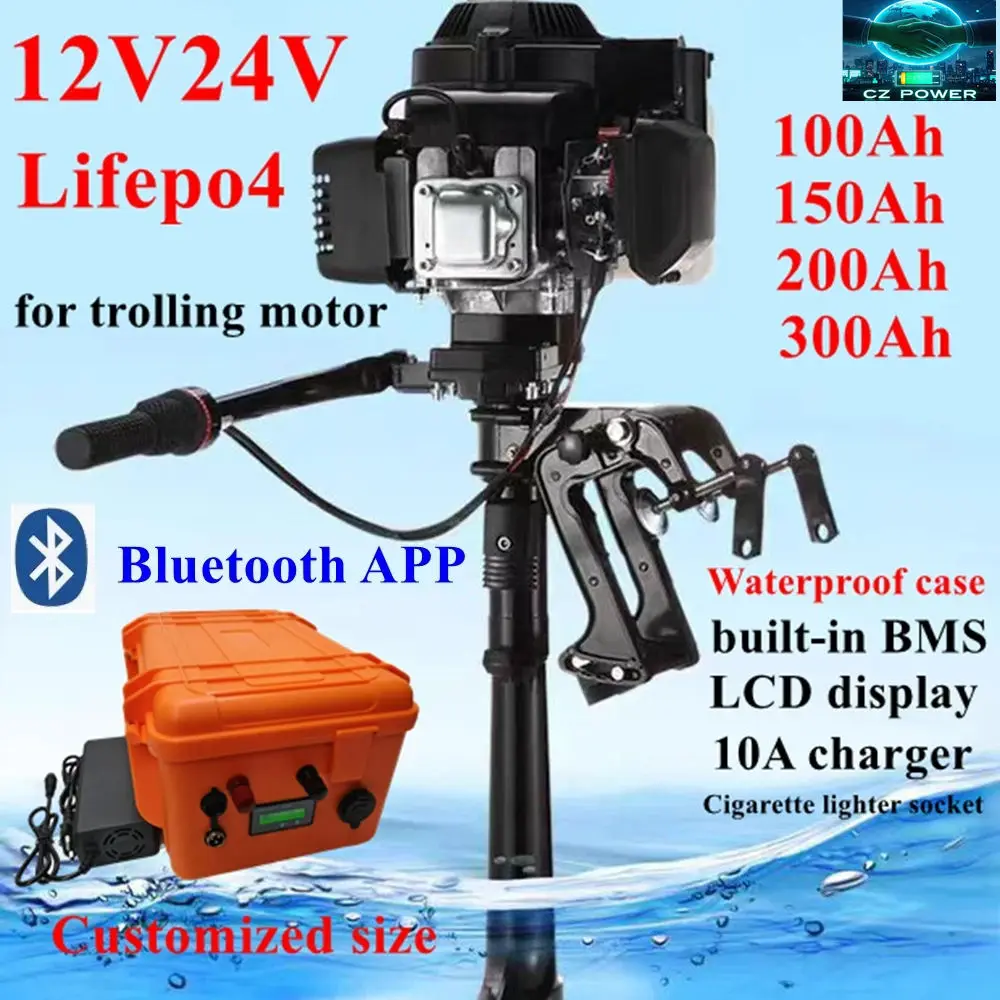 

CZ-Waterproof case Batterie lithium fer phosphate + charger 10A, 12V, 200Ah, 300Ah, 24V, 100Ah, 150Ah, Lifepo4, BMS ,boat motor,