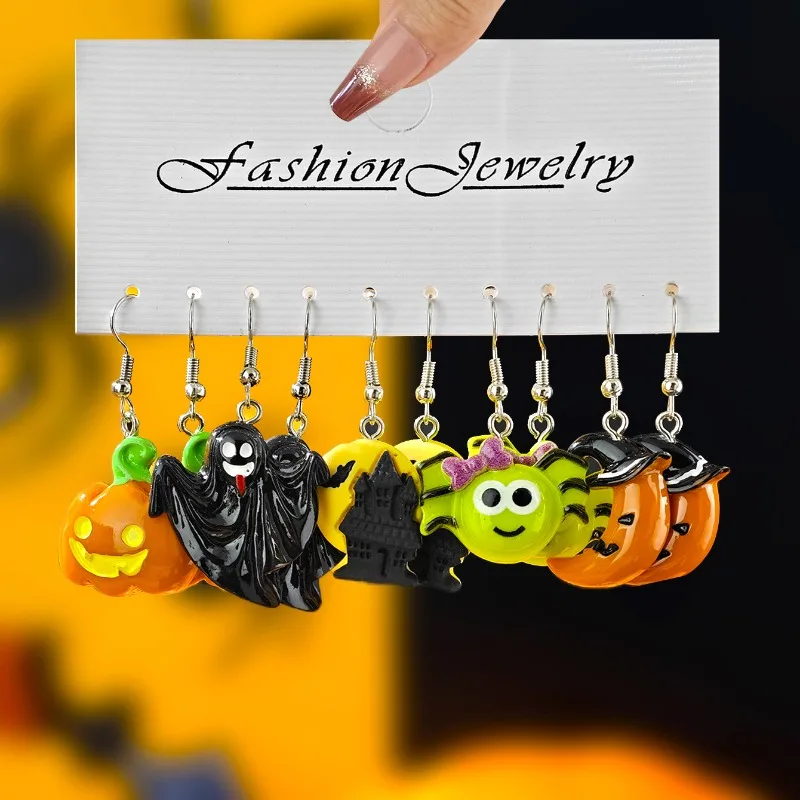 جديد هالوين سلسلة الراتنج المجوهرات المتخصصة الإبداعية شبح اليقطين قبعة الخفافيش أقراط القرط مجموعة #5