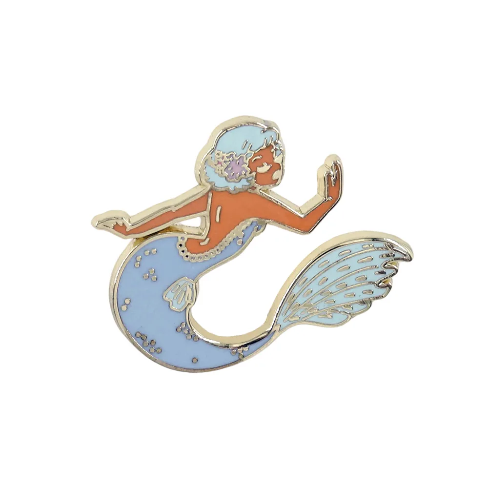 1PC Retro Black‑Skin Mermaid Enamel Pin, Vintage Ocean‑Style Cartoon Brooch, Inclusive Fantasy Marine Jewelry Gift