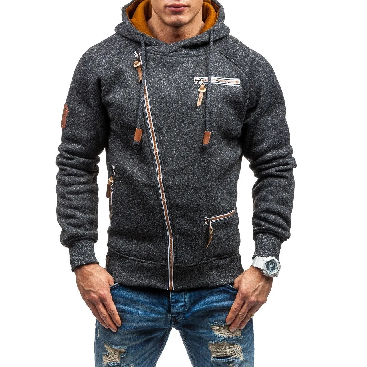 New Men's Hooded Sweater Personalized Side Zip Sweater