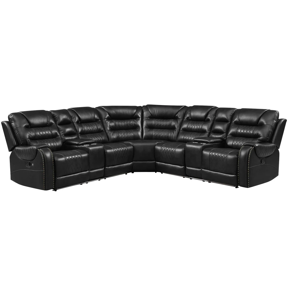

113.5 "manual reclining segmented L-shaped sofa set with storage compartment, 4 cup holders, and living room LED light strip