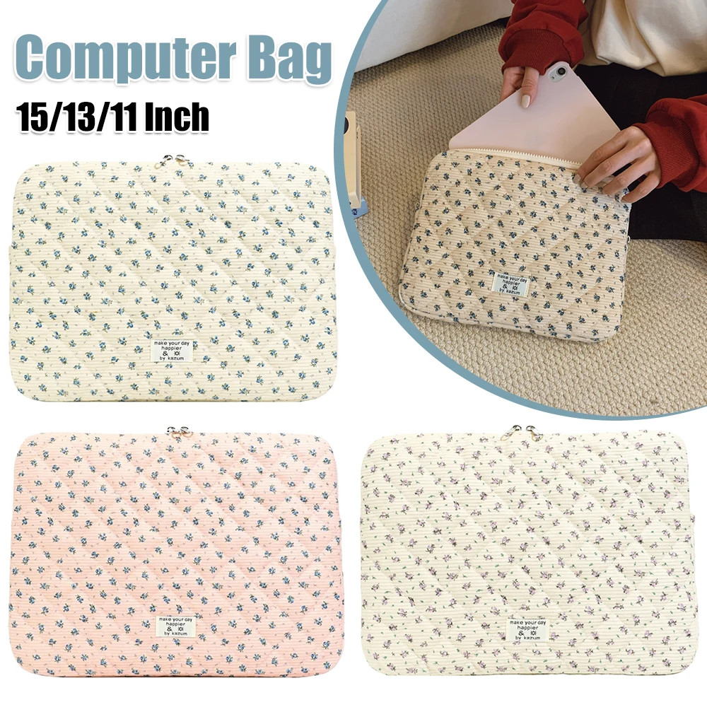 Bloemenpatroon Corduroy Gewatteerd 11/13/15 Inch Computerhoes Comfortabele laptophoes Bloemen laptop beschermhoes