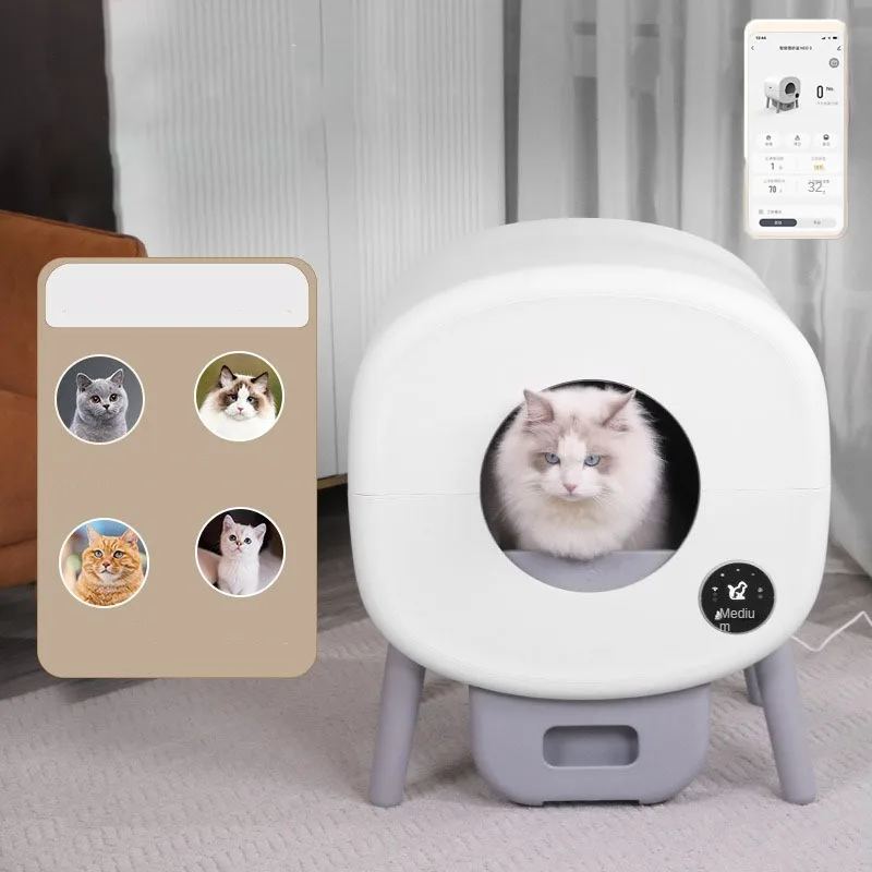 

Smart Automatic Litter Box Self Cleaning Mute Oversized 76L Safety Covered Closed Cat Sand Box APP Prevent Odor Pet Products