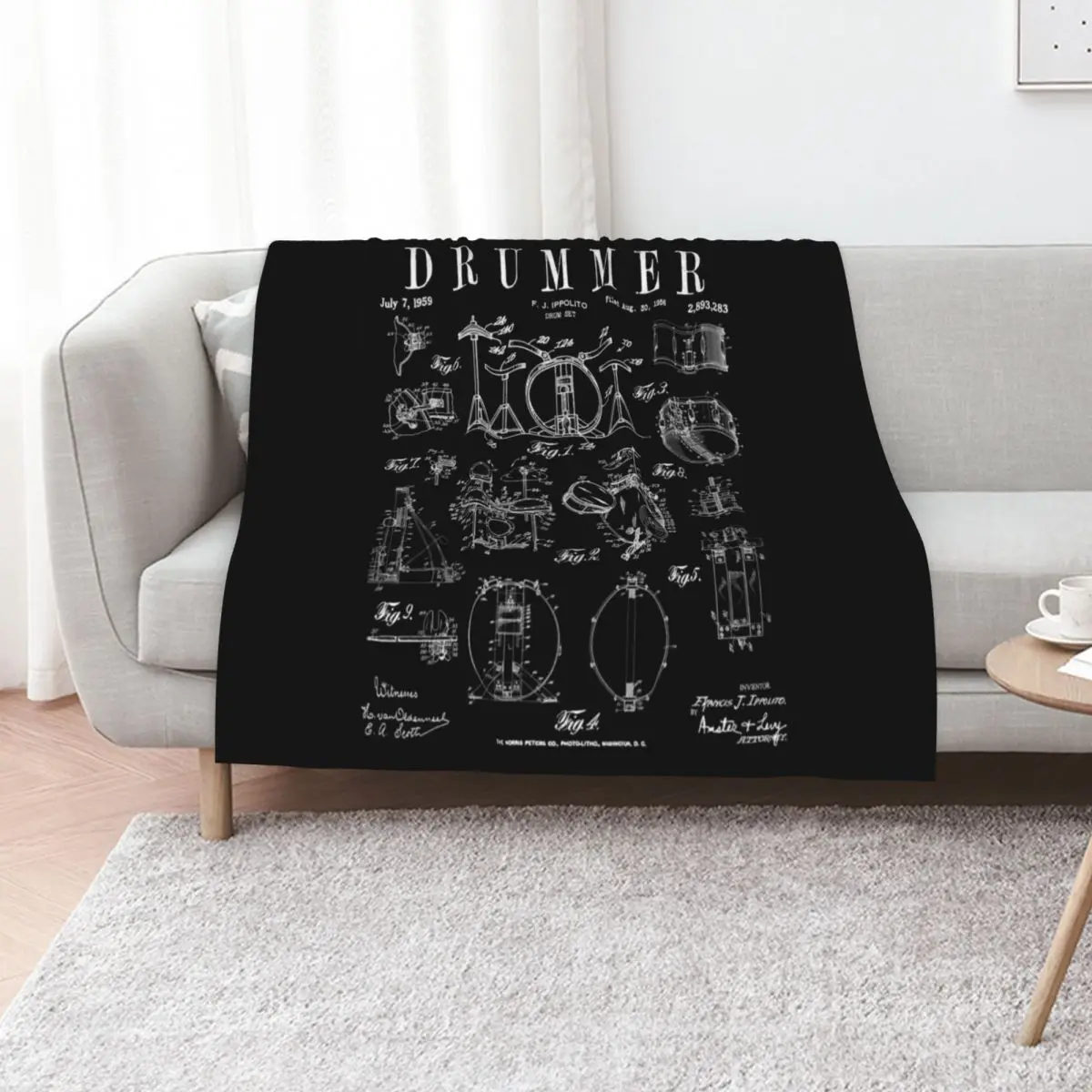 Drum Set Kit Vintage Patent Drummer Drawing Print Throw Blanket halloween Flannel Fabric decorative Blankets For Sofas Blankets