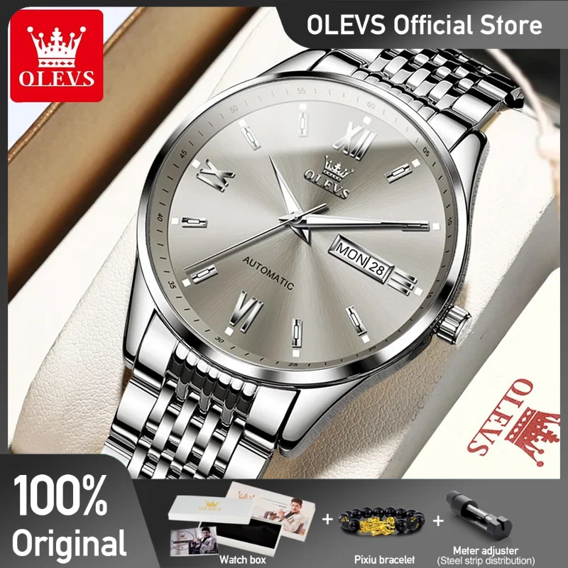 

OLEVS Men's Watches Simplicity Business Automatic Mechanical Wristwatch for Gentleman Date Week Stainless Steel Waterproof