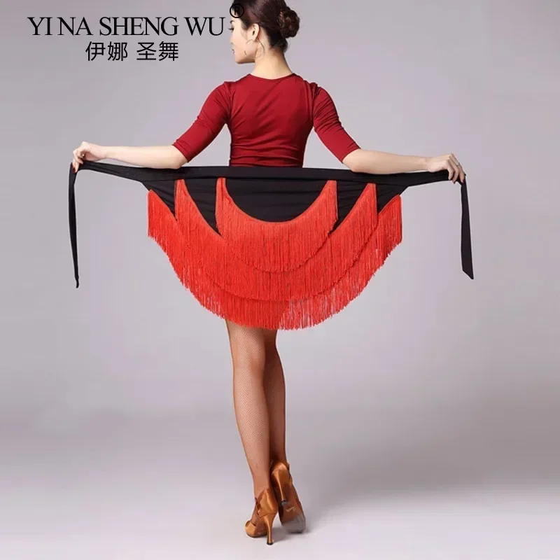 

Юбка для латиноамериканских танцев для женщин и девушек, с кружевной отделкой, бахромой и шнурками, для выступлений и тренировок, для самбы, танго, ча-ча-ча