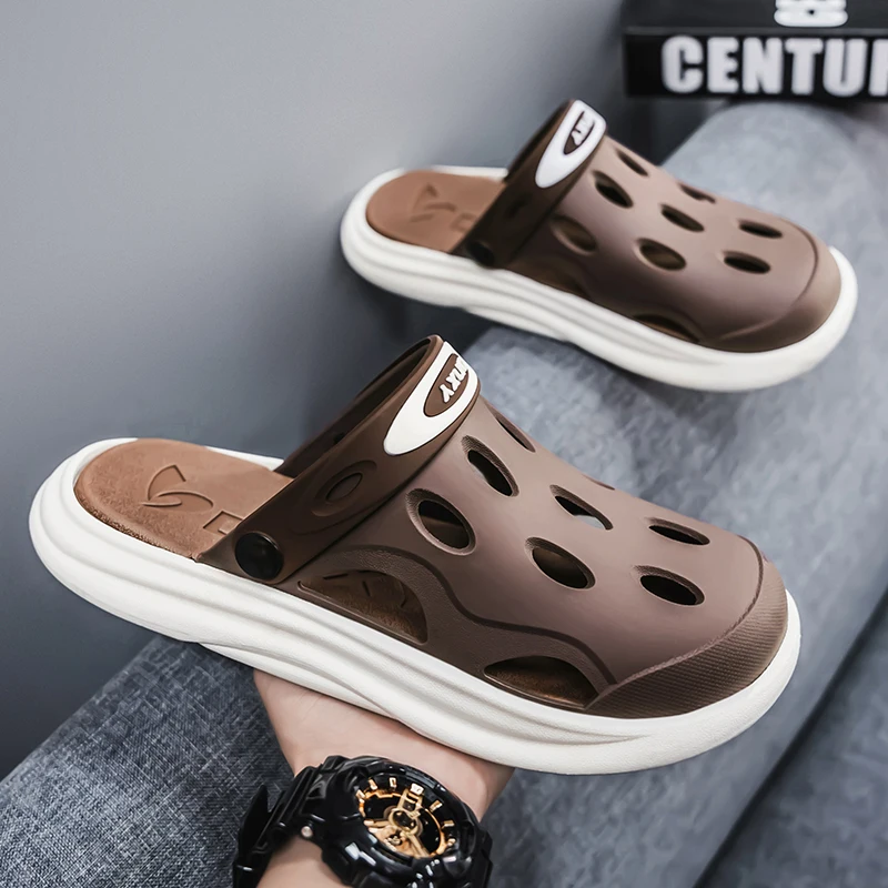 Men's New Summer Office Non-Slip Toe-Cap Slippers Men's Outdoor Dual-Use Seaside Beach Sandals and Slippers