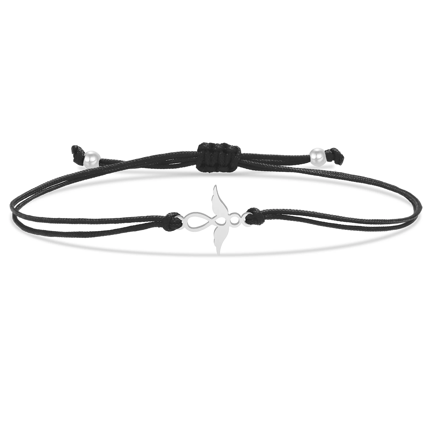 Gold-plated Stainless Steel Delicate Polished Nice Infinity With Angel Wing Lucky Charm Bracelet Women Black Red String Jewelry
