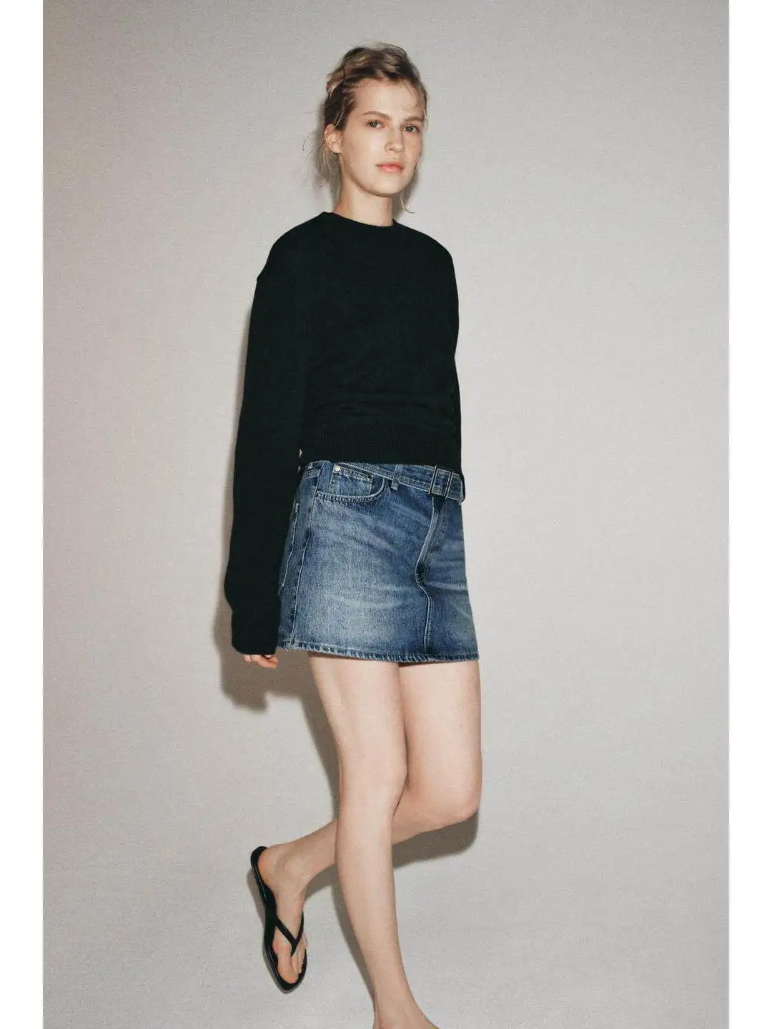 Retro Washed Effect Denim  Skirt Casual Fashion Wrap around Waist Standard Fit Spring Collection Ladies' Skirts