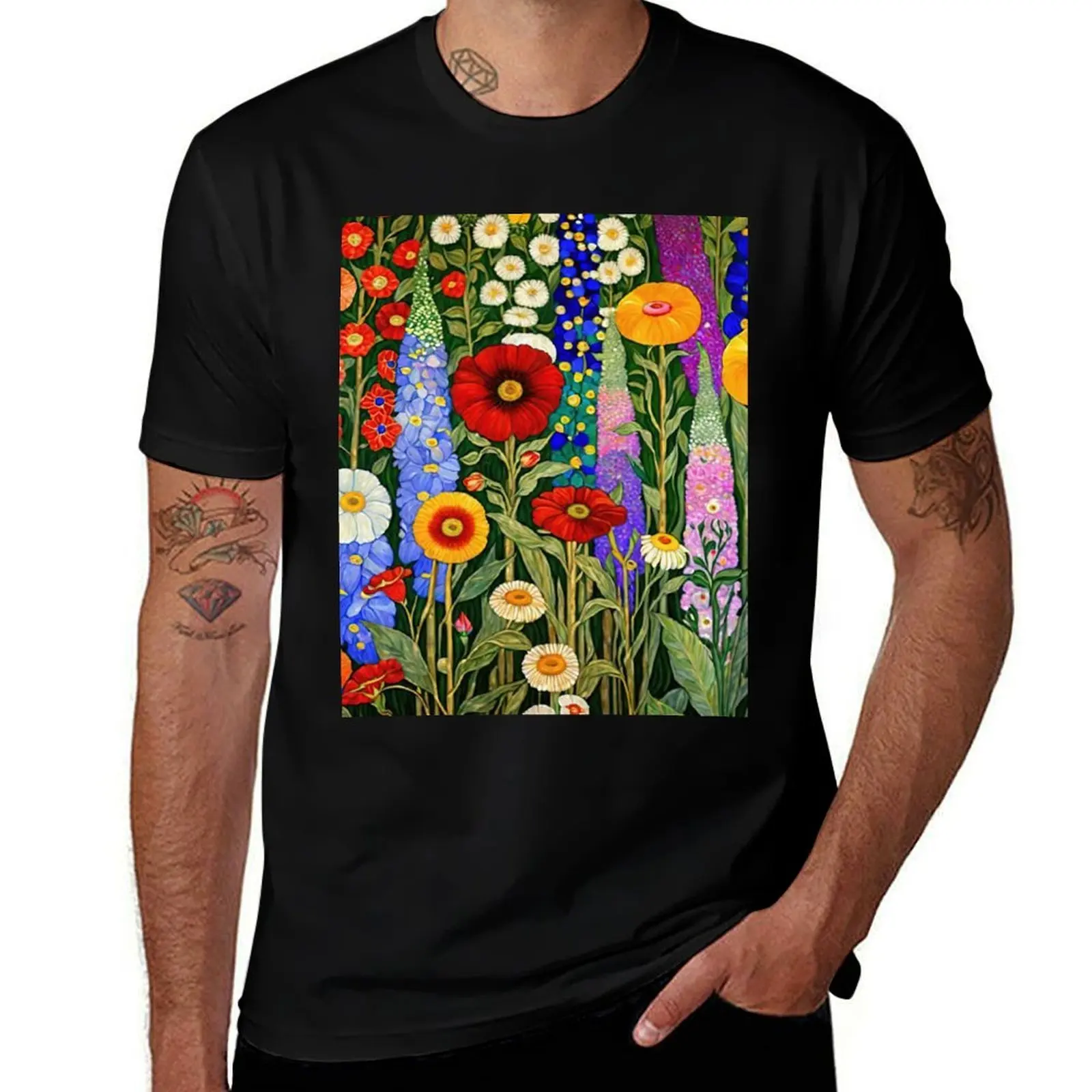 

Gustav Klimt Flower Garden T-Shirt oversizeds custom shirt vintage clothes man clothes mens funny t shirts