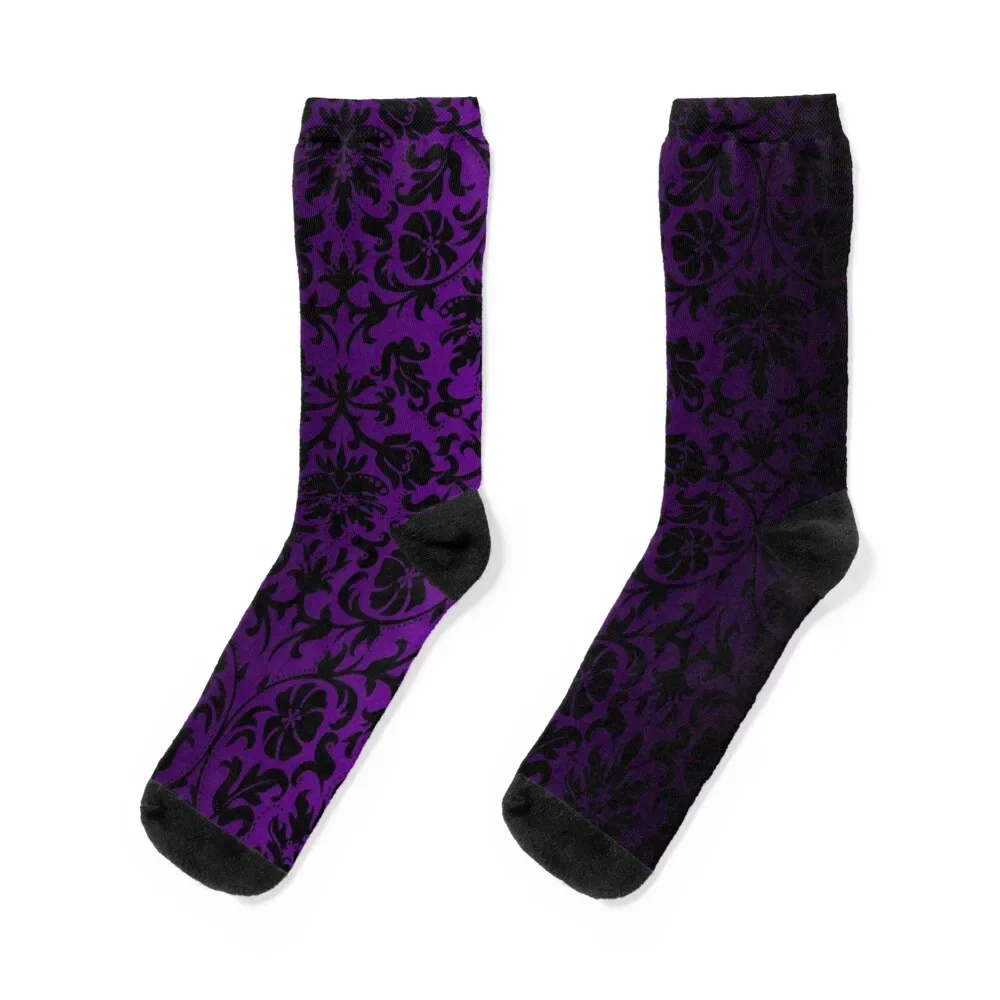 

Purple and Black Damask Pattern Design Socks funny sock hip hop anime Women Socks Men's