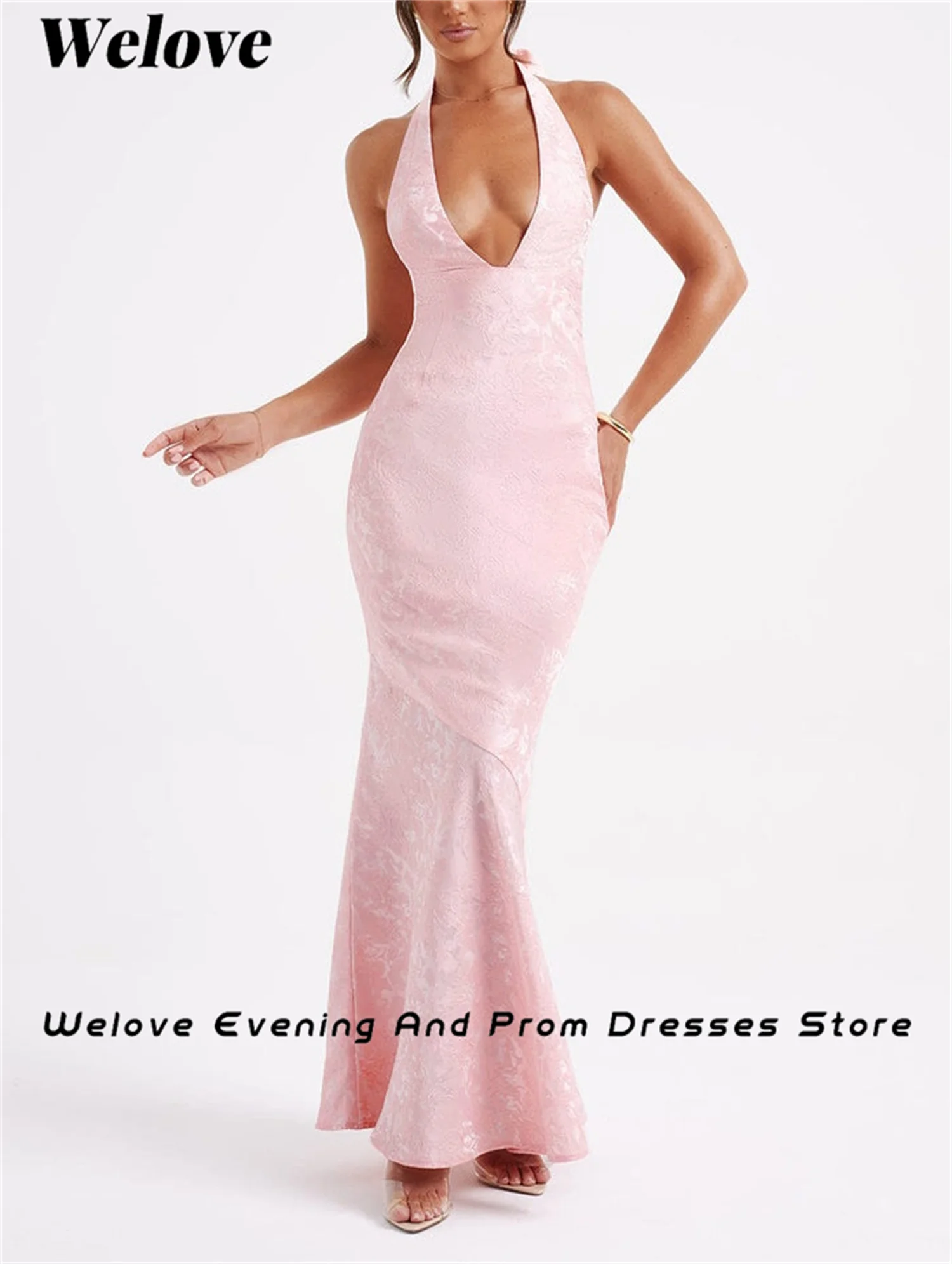 Welove Pink Halter Sweet Beauty Bride Wedding Party Dress Print Mermaid Photography Wedding Dresses for Women