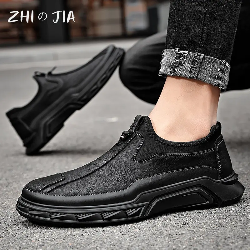 Spring Autumn Casual Men\'s Shoes 2025 New Men\'s Large Quality Cowhide Leather Shoes Soft Hand Sewn Lace Up Flat Footwear 38-46