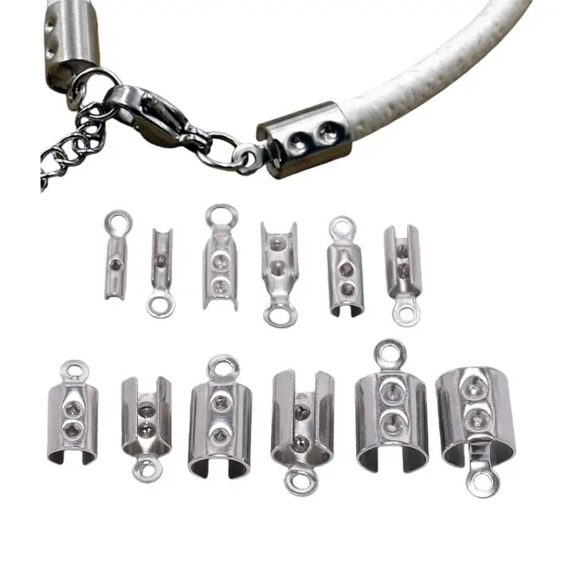 

[YU] 50/100 шт. коннекторы для ожерелий, фурнитура из нержавеющей стали, обжимные заглушки, застежки для кожаного шнура для изготовления украшений своими руками