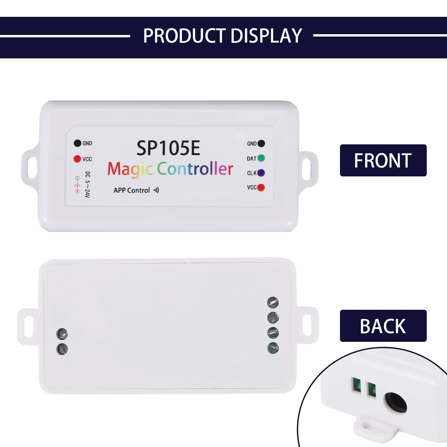 A01F-SP105E Wireless Bluetooth Controller APP WS2811 WS2812B WS2801 SK6812 APA102 Individually Addressable Programmable LED Stri