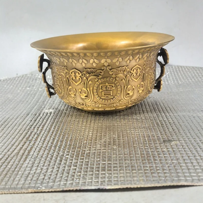 Solid Brass Treasure Bowl Ornament, Full Brass, for Living Room, Home Use, Extra Large Money Box, Opening Ceremony Gift