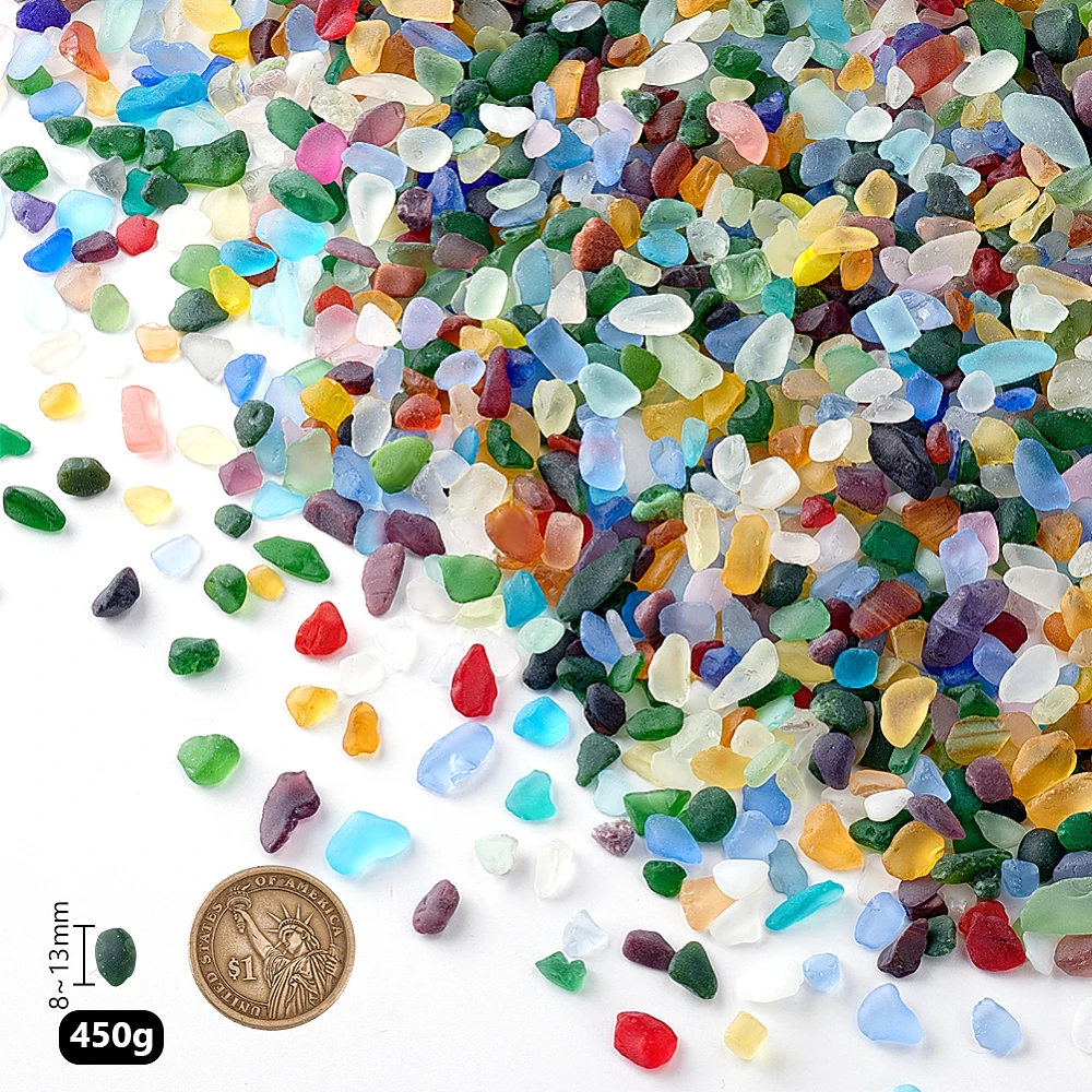 15.87oz(450g) Sea Glass Stones Colorful Frosted Glass Pebbles Gemstones Mixed Bulk for Aquarium Rocks Fish Gravel Vase Fillers