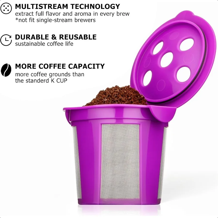 أكواب K قابلة لإعادة الاستخدام لـ Keurig K reme K reme Plus K Slim KDuo Gen2 KBrew Chill مع تقنية MultiStream 2 Pack K Cup Coffee Filt #4