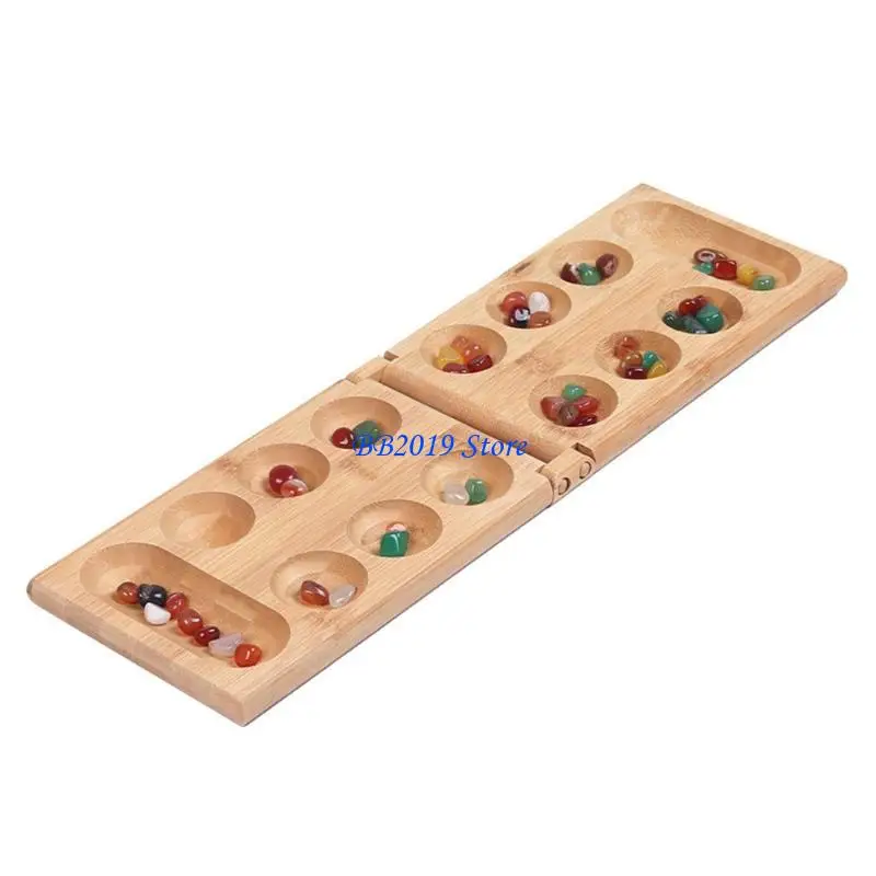 Q0kb áfrica mancala jogo tabuleiro com pedras naturais coloridas seixos dobrável conjunto tabuleiro para adulto