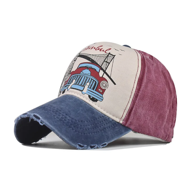 

Cotton Washed Baseball Cap For Men And Women Korean Version Dad Cap British Style Distressed Outdoor Denim Printed Vintage Hat