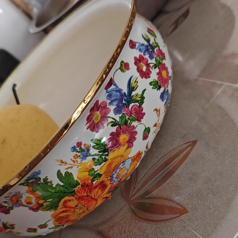 Nordic Emaille Becken Suppe Becken Mischen Nudel Schüssel Salat Becken Multifunktionale Blumenmuster Küche Waschen Schüssel für Den Heimgebrauch
