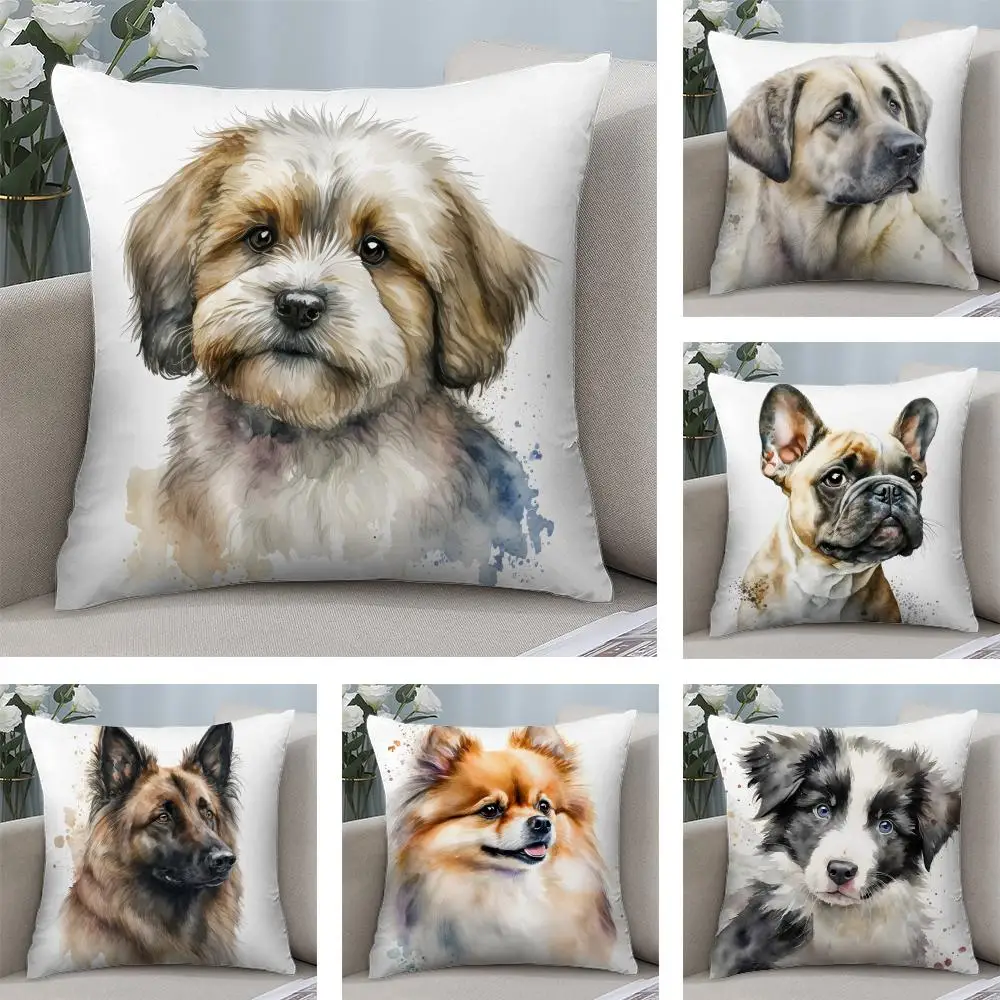 

Cute Pet Dog Art CARTOON Cushion Cover Short Plush Double-sided Print Square Throw Pillow Covers Sofa Home Cushion Decor