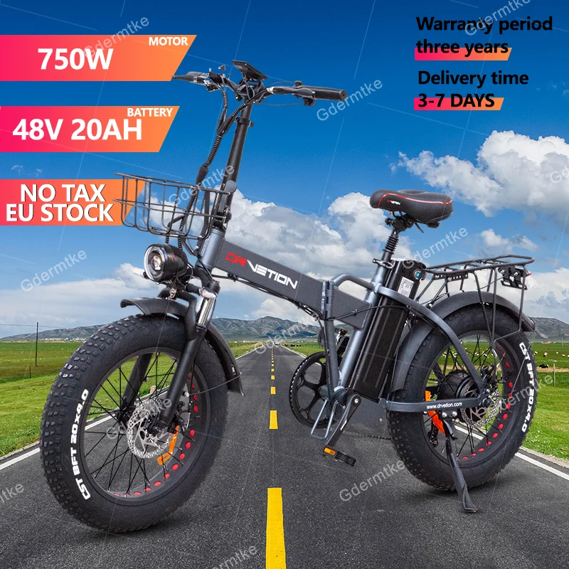 E Bike Folding 750W Motor 48V20AH Samsung Battery Electric Bicycle 20*4.0-inch Fat Tire USB Charging with Basket Electric Bike