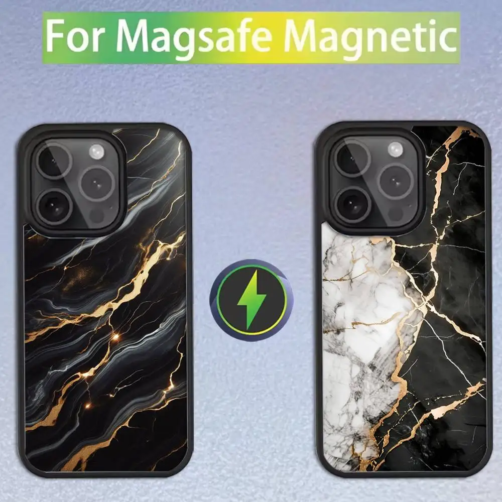 

Black Art Gold Marble For iPhone 17,16,15,14,13,12,11,Pro,Max,Plus,Mini,SE4,E Magnetic For Magsafe Wireless Phone Case