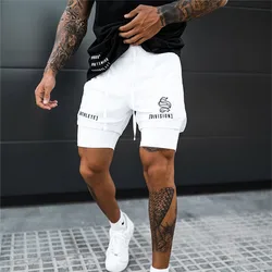 Roupa esportiva com deck rápido para homens, shorts de fitness masculinos para musculação, treino de ginástica, jogger respirável, calções de praia novos 2 em 1