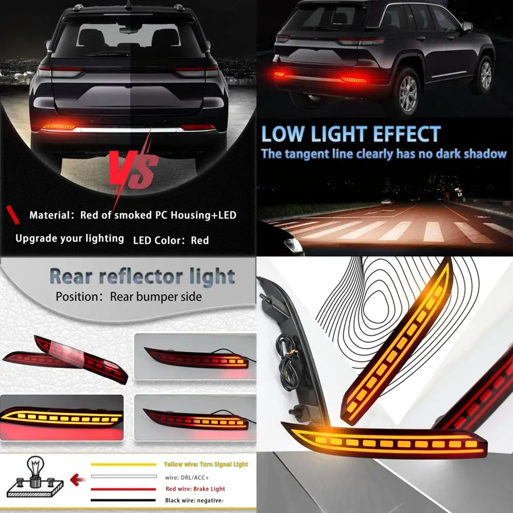 

Red LED Rear Bumper Reflectors, Fog, Brake, Tail Lights Compatible with 2022-2025 Jeep Grand Cherokee, Reflector Lights, Turn Si