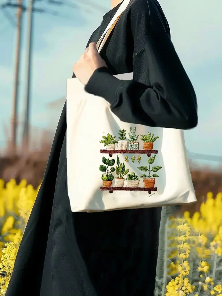 Bestickte Tasche Grüne Pflanzen Stickerei Starter-Kit DIY-Set für Anfänger Nähkunst Nadelkunst – Detail 1