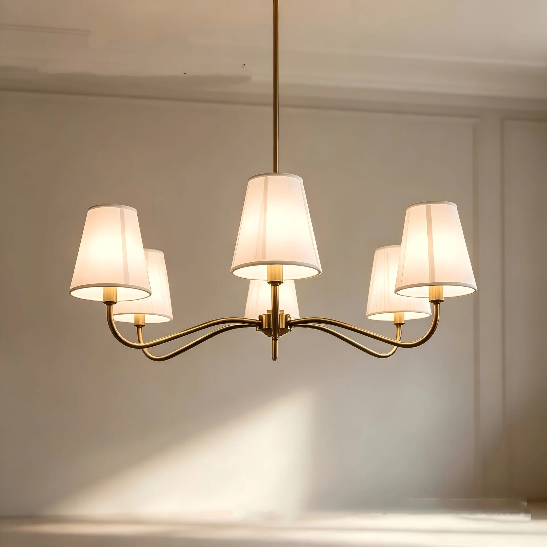 American Fabric E14 Candle Chandelier Retro Gold 6 Head