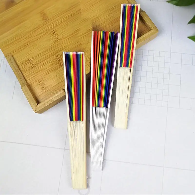 Decorative Fans Oriental Fan Rainbow Hand Held Folding Fan Dance Plastic Ribs For Gay Pride Parties Decoration Fan Art Craft