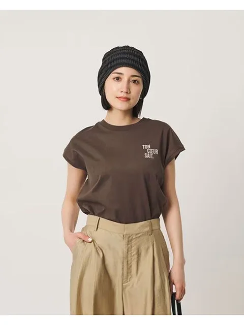 Summer Commute OL Casual Style Versatile Pure Cotton round Neck Shoulder Wrap Short Sleeve Letter T-Shirt Short Top Women