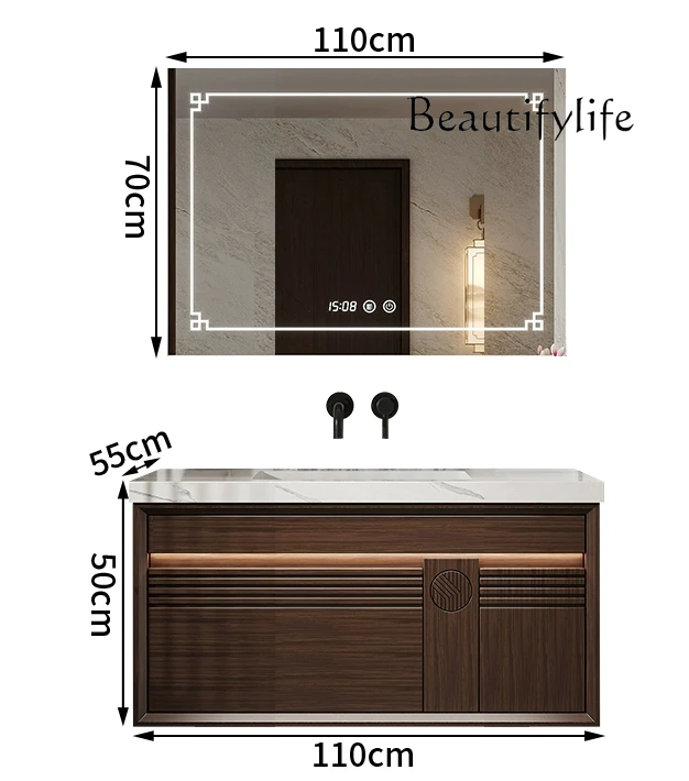 

Chinese rock slab bathroom cabinet combination oak bathroom washstand wash basin washbasin bathroom cabinet