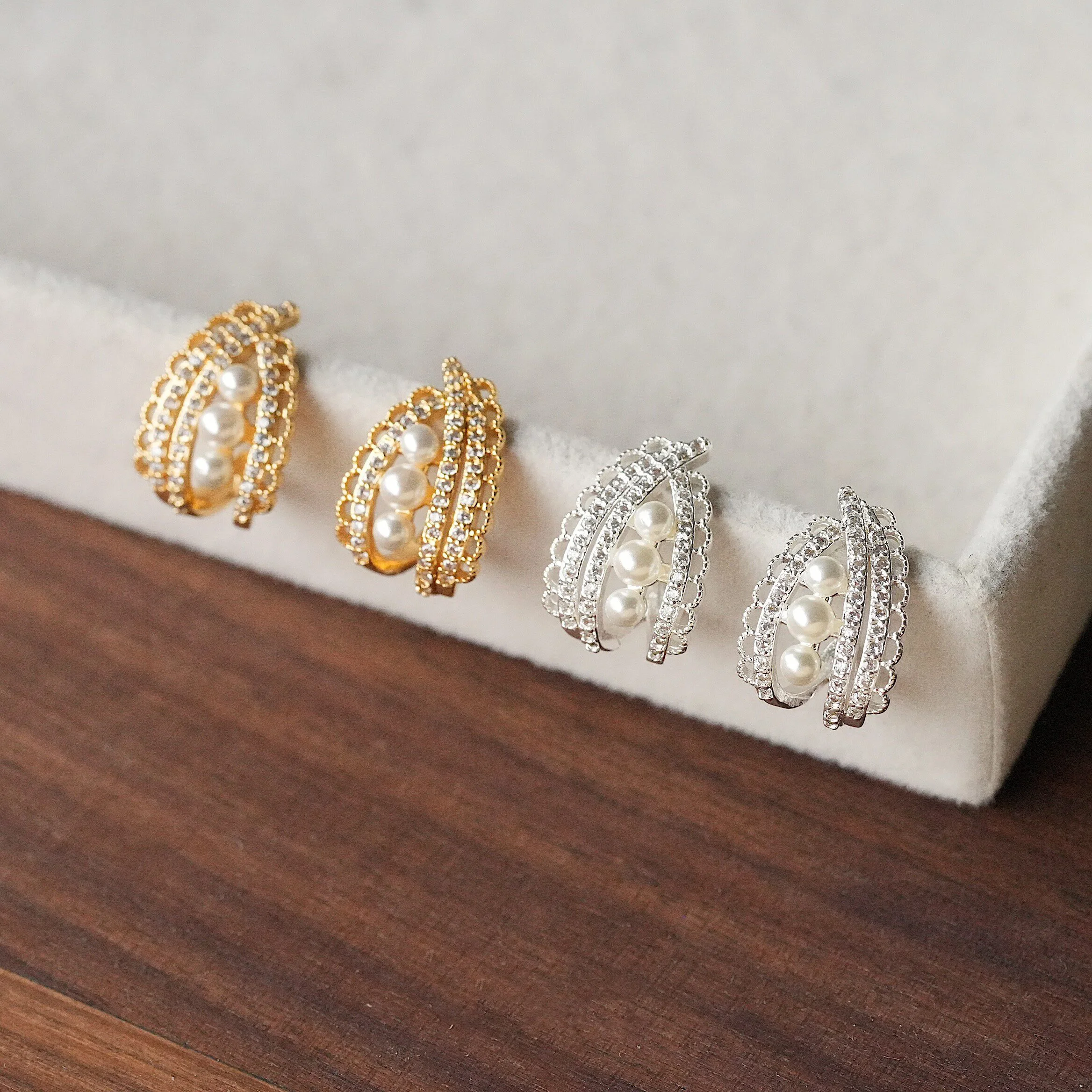 1Pair Gold Plated Brass Lace Skirt Pearl Ear Stud Earrings Handmade Jewelry DIY Making Supplies Findings Accessories