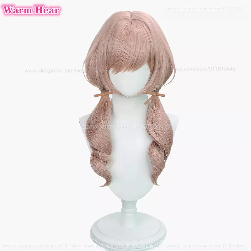 Game Bready Capelli sintetici Lunghi 50 cm Cachi Arancione Doppia treccia Parrucca Cosplay Capelli resistenti al calore Parrucche per feste di Halloween + Un berretto per parrucca
