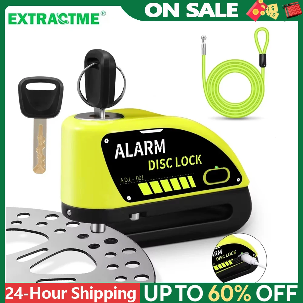 

Gadpow Motorcycle Lock Rechargeable 120dB Alarm Disc Brake Locks Anti-Theft Security Wheel Disc Lock Waterproof with 1.8M Cable