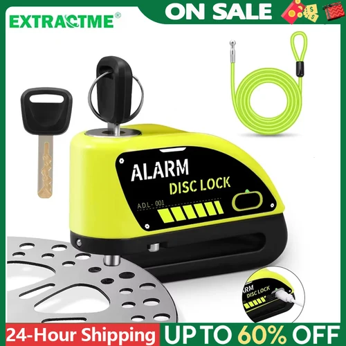 Gadpow-cerradura para motocicleta, cerradura de freno de disco con alarma recargable de 120dB, cerradura de disco de rueda de seguridad antirrobo, resistente al agua con Cable de 1,8 M