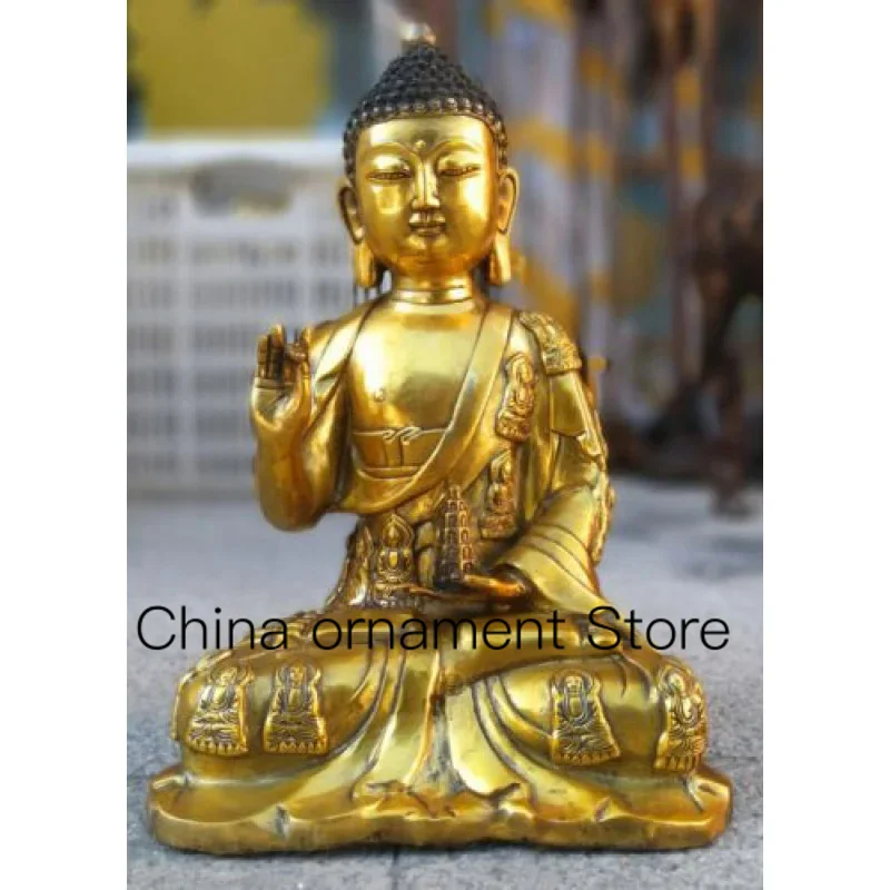 

Collectibles 29cm Buddhist Ancient Bronze Gilded Buddha Old Temple Statue