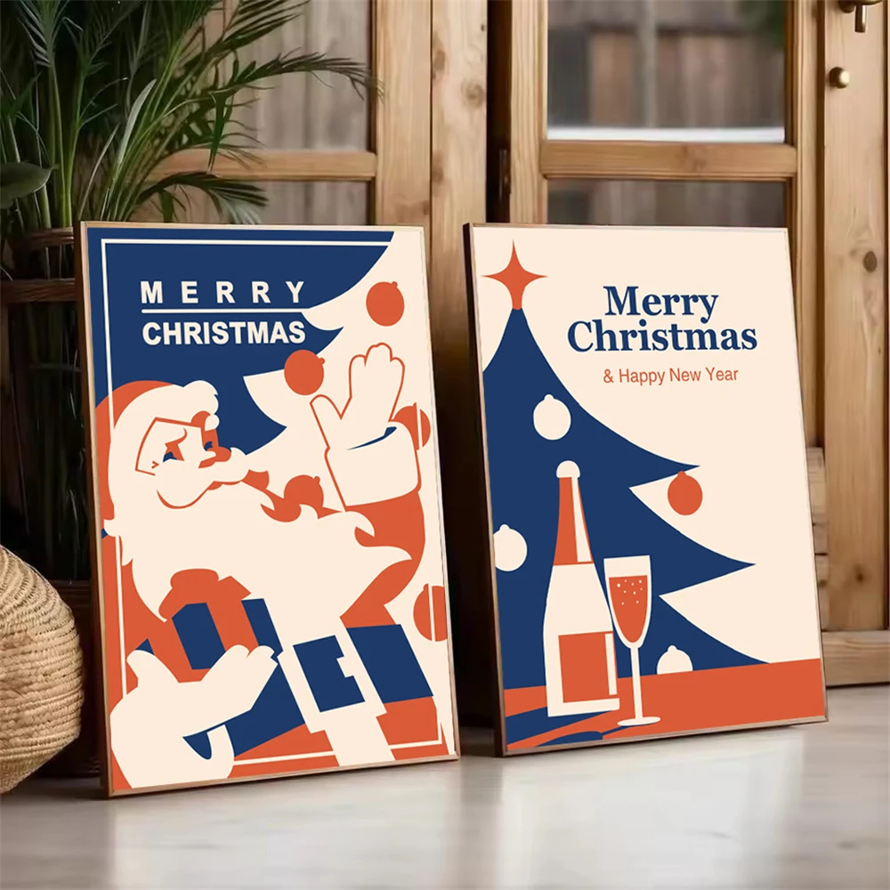 

Minimalist Blue Red Merry Christmas Wall Art Canvas Painting Santa Claus Happy Christmas Posters And Prints Living Room Decor
