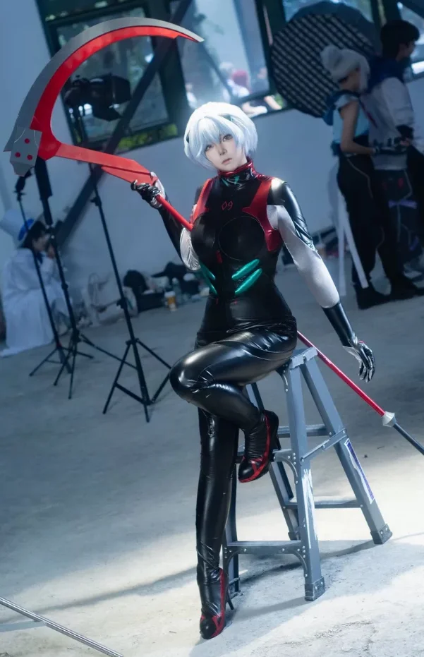 Ayanami Rei, mono sexy de cuero negro, disfraz de cosplay de Anime Eva, accesorios de peluca para fiesta de Halloween, uniforme para mujer, conjunto Ayanami Rei