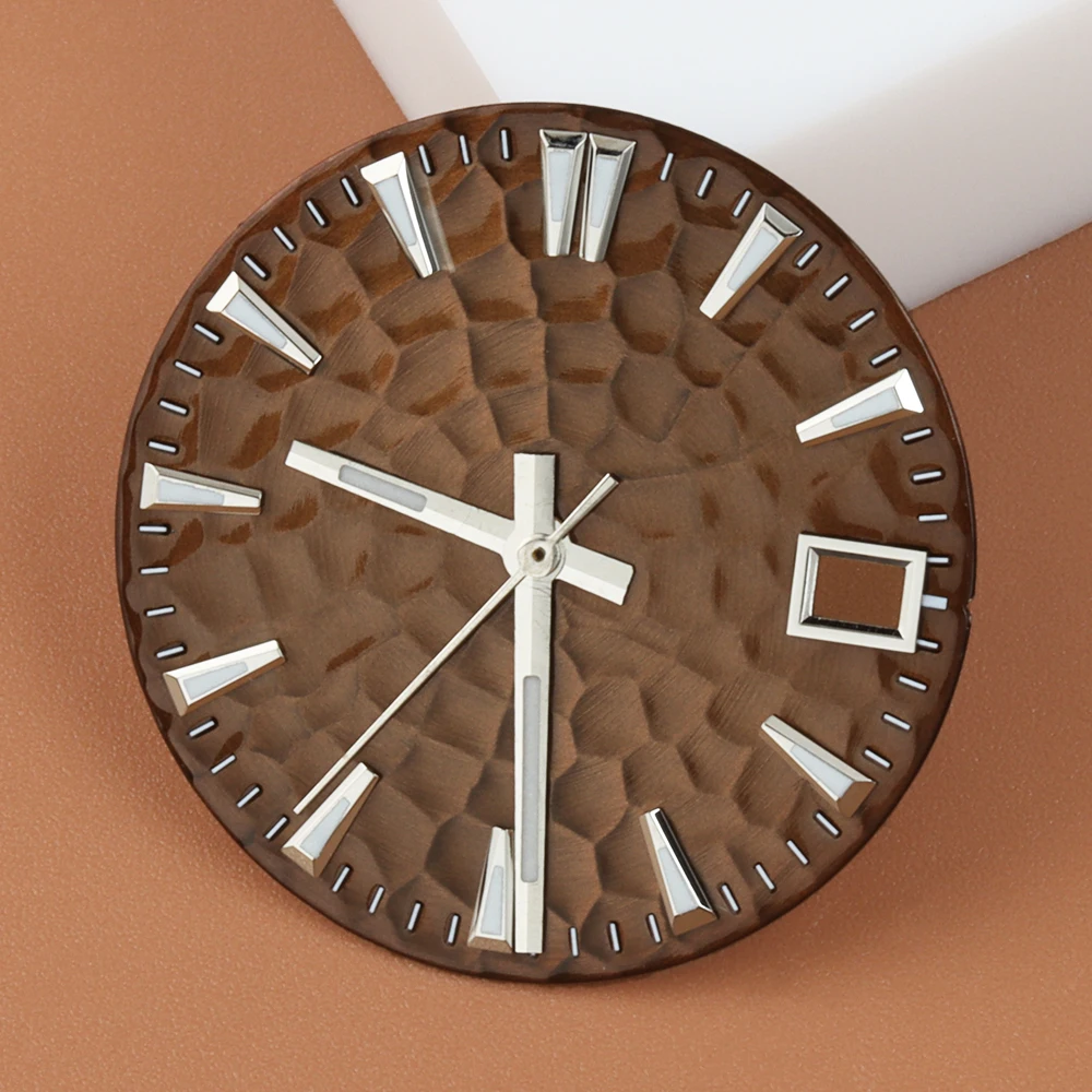 28.5mm 3D Hammer Texture Black Watch Dial Green Luminous Date Window Modification Dial Fit NH35 NH36 Movement NH35 Watch Dial