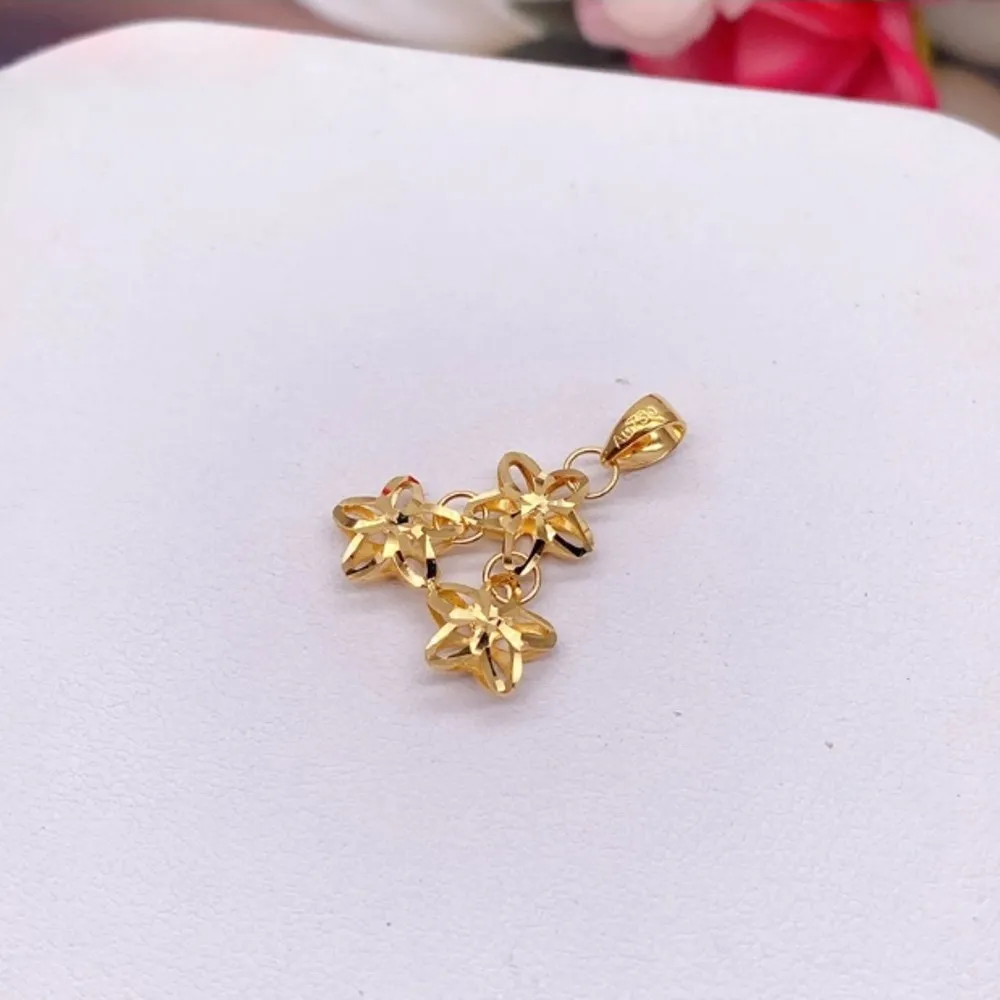 Real Pure 18K Yellow Gold Lucky Men Women Three Hollow Flower Pendant