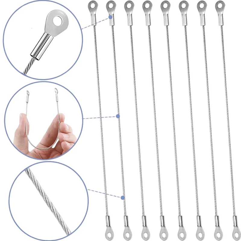 10/1Pcs 1-2mm Stainless Steel Lanyard Cable Eyelet End Wire Rope Fall Protection Safety Ropes for Doors Curtains Hanging Lamps
