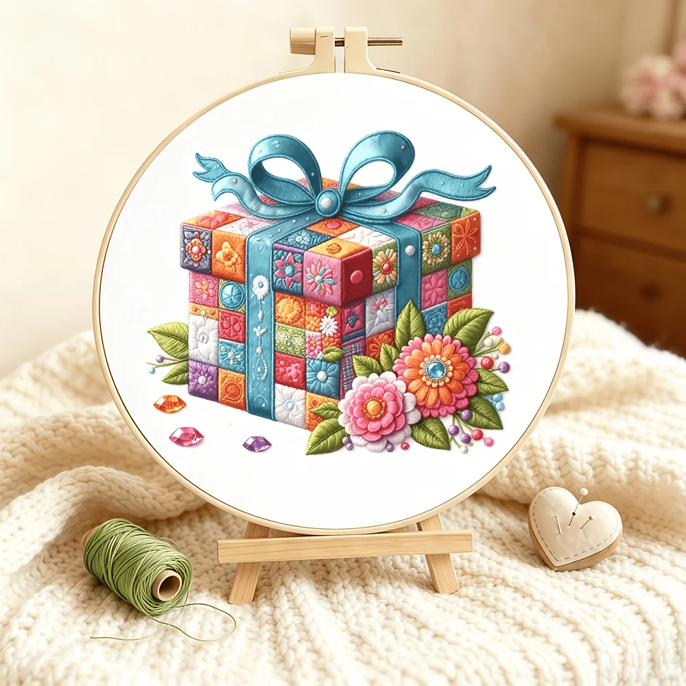 Embroidery Stitch Practice Kit For Adults Beginners Pre‑Printed Cloth Bamboo Hoop Thread Needles Hand‑Stitching Learning Craft